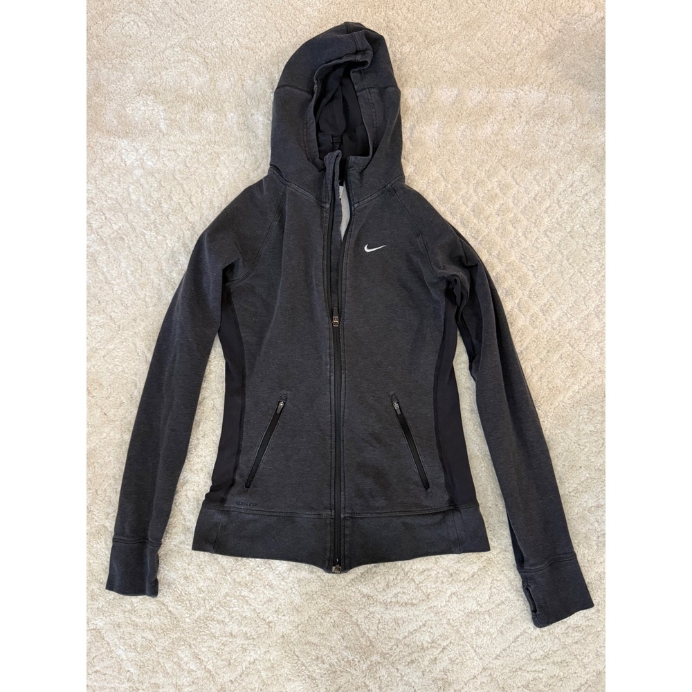 Nike Dri-FIT Women Full Zip Hoodie Charcoal Grey Athletic Training Jacket Small